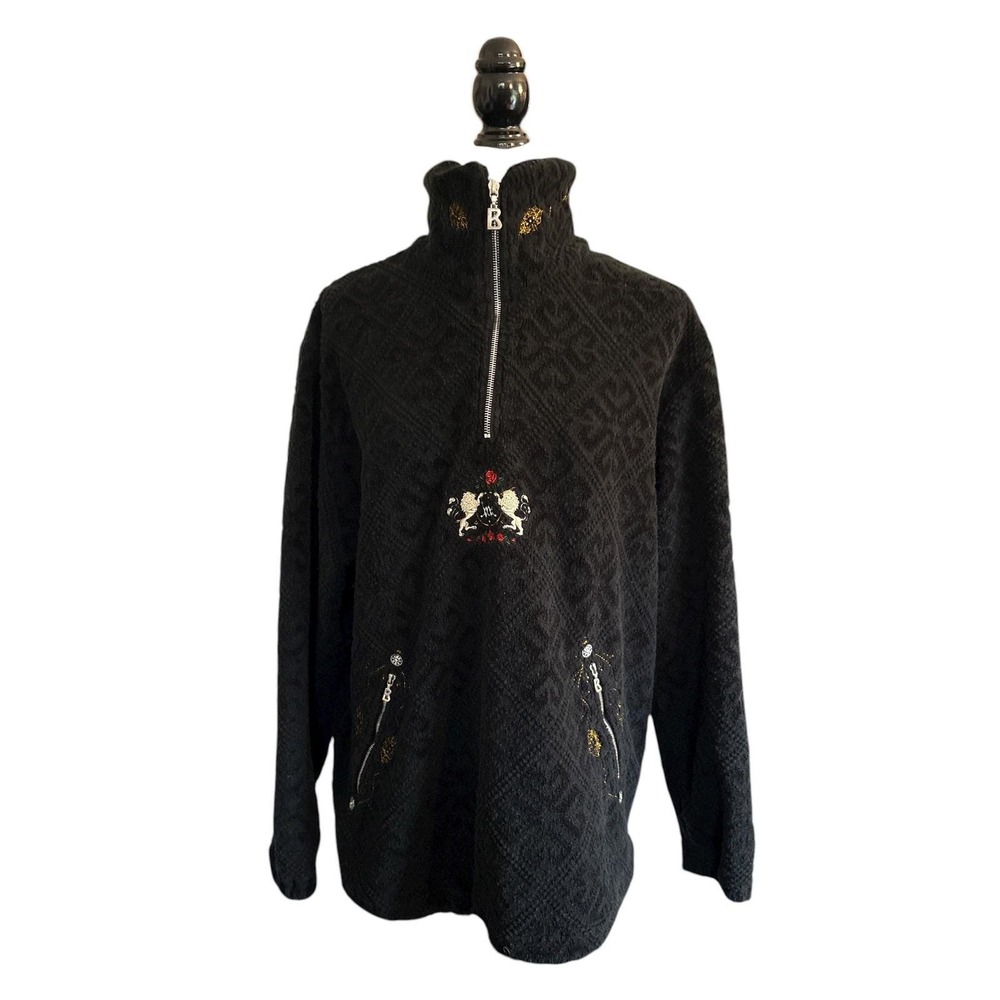 Bogner‎ Made in USA Black Wool Blend Half Zip Pullover Sweater Women's Size M